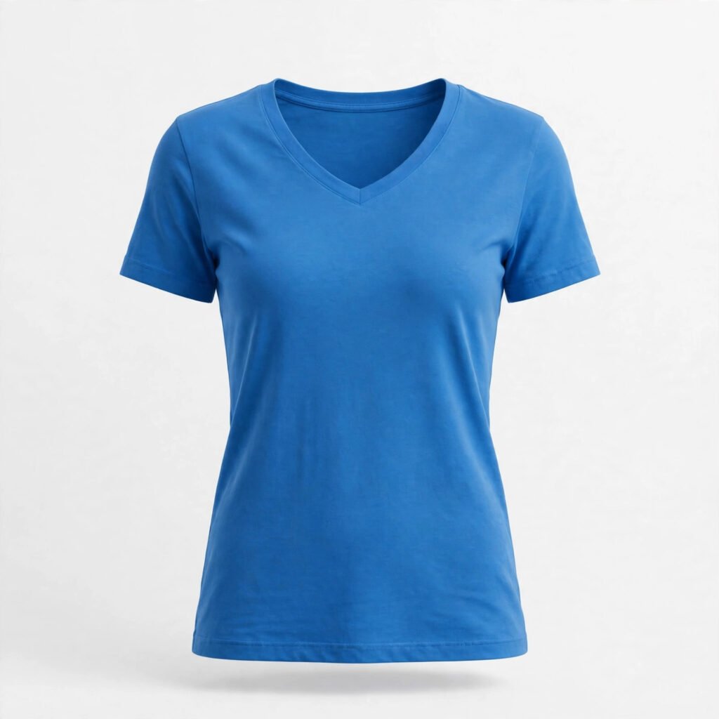 T-shirt Col V Bleu Femme