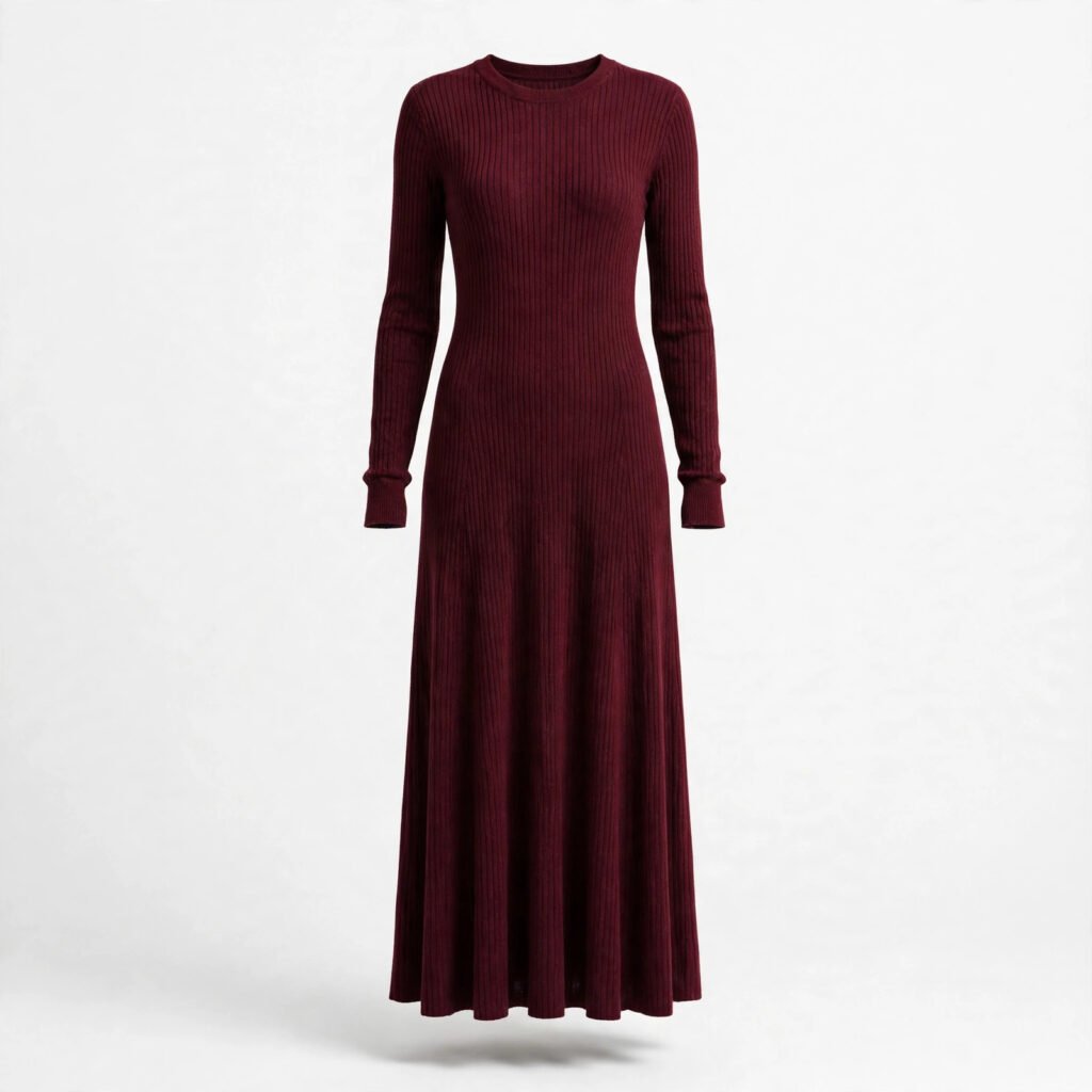 Robe Côtelée Bordeaux Femme