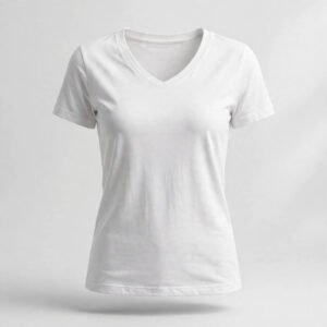 T-shirt Col V Blanc Femme